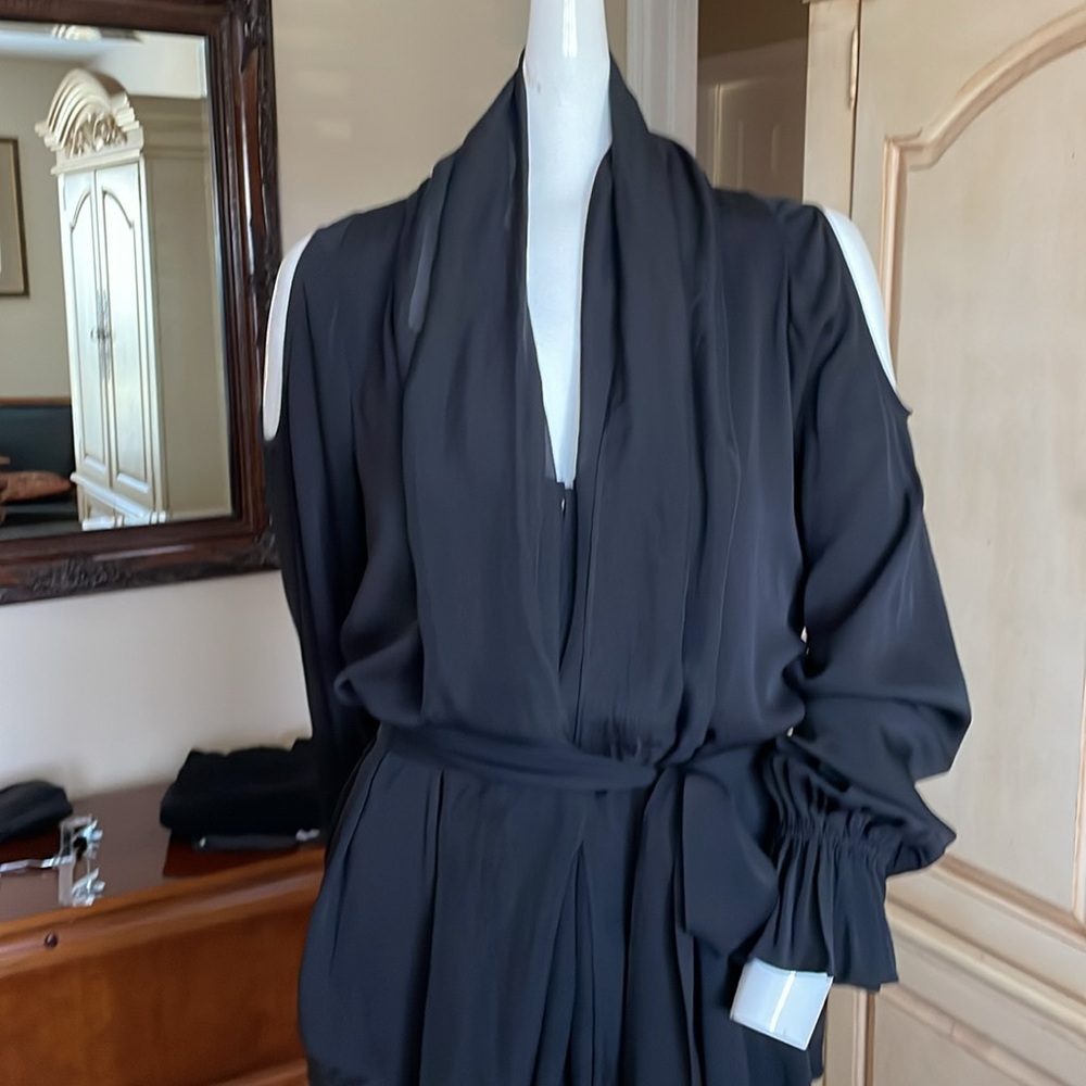 Rachel Zoe Red  Cold Shoulder Blouse Wrap Top Convertible Smocked Cuff Sz 6 NWOT - Picture 3 of 16
